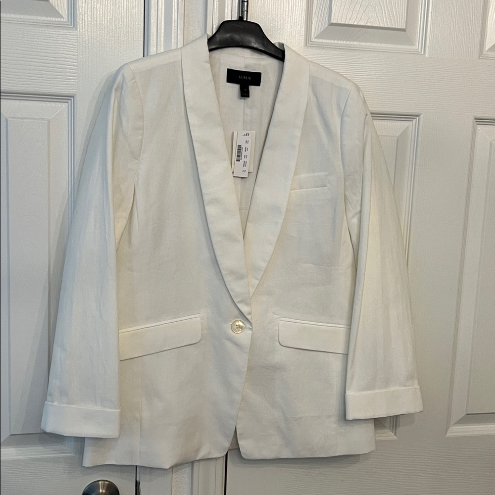JCREW Unstructured Blazer Cotton-Linen In White Sz 10 - NWT!! - Picture 4 of 10